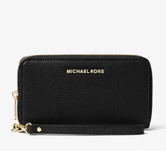 MICHAEL KORS Wristlet Wallet JS Large Flat Multi Phone Case Black AUTHENTIC NEW - Picture 3 of 6
